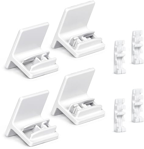 Jalousiescout Klebeplatte mit Spannschuh für Elegance Plissees– Universeller Klebeträger für Plissees – Bohrenfreie Montage am PVC-Fenster, weiß, 4 Stück