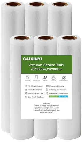 Vakuumierbeutel 3 Rollen 20 x 300 cm + 3 Rollen 28 x 300 cm Vakuumbeutel, Profi Vakuumierfolie, Vakuumbeutel Lebensmittel,Vakuumiergerät Kochfeste,Vakuumierrollen und Sous Vide Gefrierbeutel BPA frei.