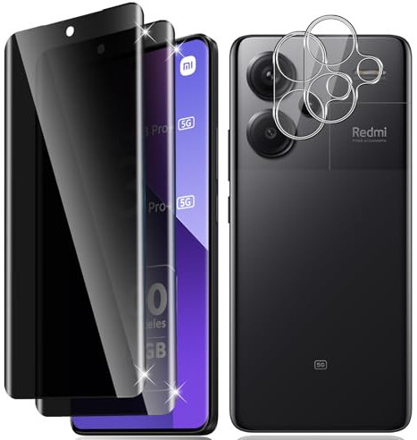 Vanrain Protector de Pantalla Privacidad para Xiaomi Redmi Note 13 Pro Plus/Note 13 Pro+ 5G, 2+2 Piezas 3D Curvo Antiespia Cristal Templado y Protector de Lente de Cámara, Dureza 9H Anti-Arañazo