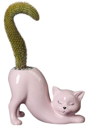 Yizzwtc Macetas de Cerámica, Maceteros Decorativos Interior Pequeños, Maceta en Forma de Gato Bonita Maceta para Suculentas para Casa, Suculentas, Flores, Cactus, Decoración de Hogar (Rosa)