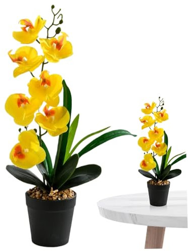Enbebamd Orchidea finta in pentola realistica da 17 pollici orchidee in finta con 7 fiori e fiori decorativi decorativi a 4 foglie per casa, ufficio, matrimonio