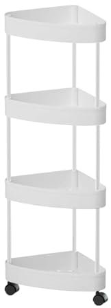 TAIZhiChen Étagère d'angle Au sur Pied avec roulettes, Antirouille, pour Salle de Bain, Cuisine, Présentoir, Support de Rangement, 4 Niveaux Blancs
