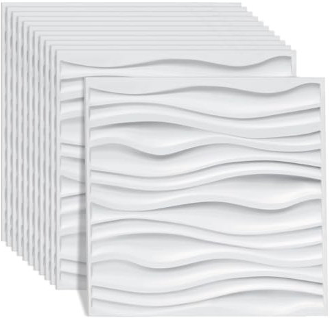 Yugodex 3D Wandpaneele, 3D Wandverkleidung Paneele, 3D Wall Panels, Wanddeko Platten, Wasserfest, Hitzebeständig, aus Hochsteifes PVC - 50 x 50 cm, Welle Weiß, 36 Stück (9 m²)