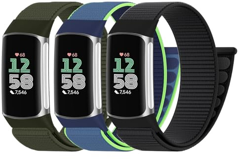 Zspoly 3 Stück Nylon Sport Loop Armbänd Kompatibel mit Fitbit Charge 6 Armband/Fitbit Charge 5 Armband Damen Herren, Hook Verstellbares Stoff Atmungsaktiv Sport Loop Band