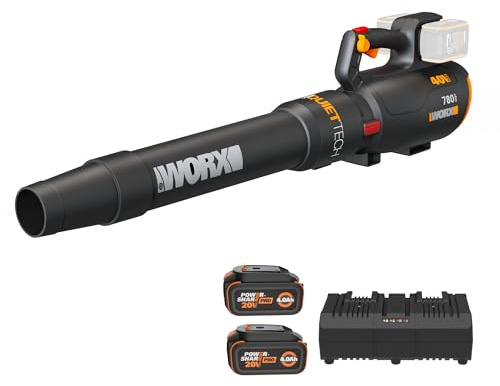 WORX Cordless Leaf Blower, Electric Blower with 780 CFM & 190 MPH, Brushless Lawn Blower with Gas-Like Power & 57 dB, 2 × 4.0 Ah Batteries & Charger Included, WG582