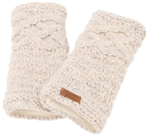 GURU SHOP Handgestrickte Pulswärmer, Handstulpen, Pulswärmer aus Nepal, Armstulpen - Hellgrau, Herren/Damen, Wolle