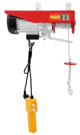 Verricello elettrico 220 V, 1300 W, 800 kg, doppia corda 5 m/min, motore in rame, 12 m, altezza di sollevamento, IP40, protezione limitata, telecomando, montaggio a parete, per garage, officina
