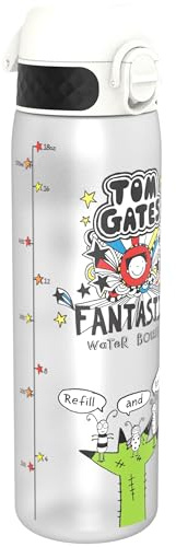 Ion8 Tom Gates Water Bottle, 500 ml/18 oz, Leak Proof, Easy to Open, Secure Lock, Dishwasher Safe, BPA Free, Hygienic Flip Cover, Carry Handle, Fits Cup Holders, Easy Clean, Carbon Neutral, Motivator