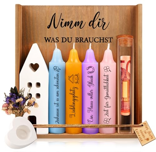 TUZELIYA Einzugsgeschenk | Deko Kerzenhalter Set | Neuen Zuhause Geschenk zum Hauseinzug Richtfest Hauskauf Umzug Hauseinweihung Geschenk für Neue Wohnung Freundin Nachbarn
