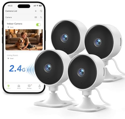 GNCC 4-Pack Überwachungskamera Innen, Haustierkamera mit App, 2.4Ghz WLAN | 1080P Kamera Überwachung Innen, Hundekamera, Nachtsicht, Zwei-Wege-Audio, Bewegungserkennung, Alarm, Alexa, SD Speicher/Cloud