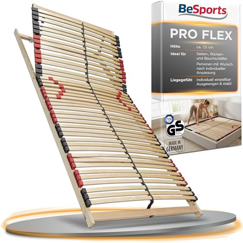BeSports Pro Flex K Lattenrost 140x200cm, verstellbares Kopfteil | 42 Federholzleisten, 13-fach verstellbar, 6-fach Härteregulierung, 7-Zonen-System