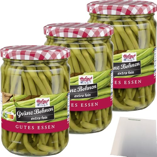 usy Bundle für Hofgut Grüne Bohnen sehr fein 3er Pack (3x580ml Glas) + usy Block