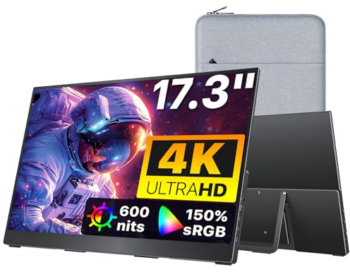 cocopar Portable Monitor 17.3 Zoll 4K UHD 150% sRGB Mobiler Bildschirm Lautsprecher HDMI USB-C Tragbarer Monitor für Laptop MacBoo Surface PC Xbox PS4/5, VESA montierbar mit Integrierter Ständer