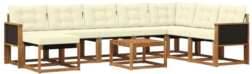 vidaXL Outdoor-Sofagarnitur mit Kissen 9 pcs Natur und Creme, Modernes Garten-Sofa-Set, wetterfeste Möbel, strapazierfähige Couch, perfekte Sitzgelegenheit am Pool