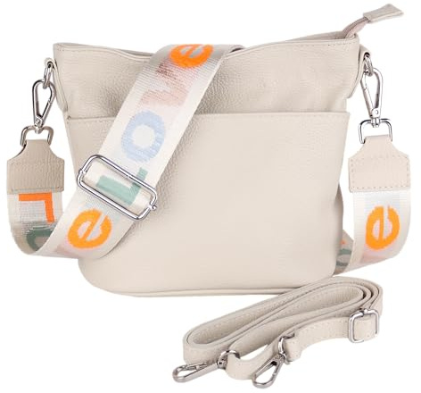 MIRROSI Damen Umhängetasche, Crossbody Bag, Echtleder I Made in Italy (1 Tasche 1 oder 2 Gurt(e)), 24x18x12cm (BXHXT) Mittelgroß