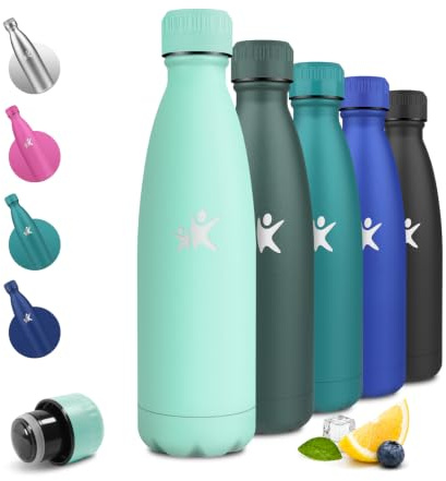 JAPORIA Thermosflasche 500ml, Trinkflasche Kohlensäure Geeignet, BPA-frei Isolierflasche, Auslaufsicher Thermoskanne, Wasserflasche für Fitness, Schule, Sport, Sprudel - Blaugrün