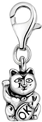 Quiges Charms Anhänger 3D Lucky Katze Maneki Neko Versilbert Damen Schmuck für Bettelarmband