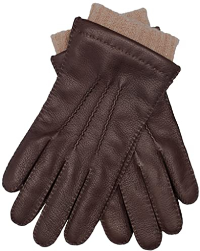EEM Herren Lederhandschuhe, edles Hirschleder, weiches Futter aus Kaschmir und Wolle, handgenäht, dunkelbraun XL