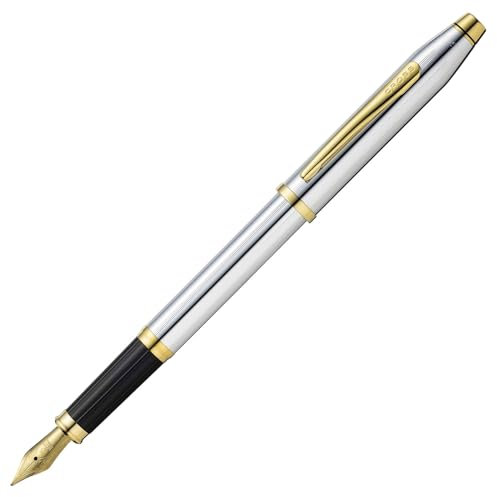 Cross Century II Füllfederhalter (23-Karat-Goldplattiert, F-Feder, Schreibfarbe schwarz, inkl. Premium Geschenkverpackung) chrom goldplattiert
