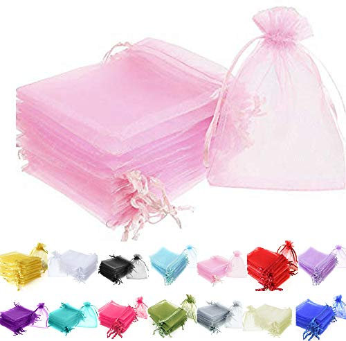 Time to Sparkle 25 Pieces Pouches Organza Gift Bags Oragnza Wedding Favour Bags Jewellery Packing (Baby Pink, 5x7cm)