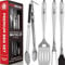 Alpha Grillers Grillzubehör - BBQ Zubehör Grill Geschenke für Männer Papa Ihn Ehemann Sohn Freund Geburtstag - Barbecue Grillwerkzeuge Utensilien Set mit Spatel, Gabel, Bürste, Zange Kit