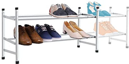 ZAPATERO DE METAL ESTANTERIA METALIZA PARA ZAPATOS EXTENSIBLE 62 A 115 CM 2 BALDAS HASTA 12 PARES