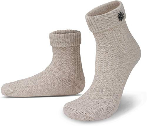 normani Oktoberfest Trachtenkniestrümpfe oder Trachtensocken mit Umschlag in verschiedenen Farben und Größen wählbar Farbe Naturmelange mit Edelweiß-Anstecker Größe 43/46