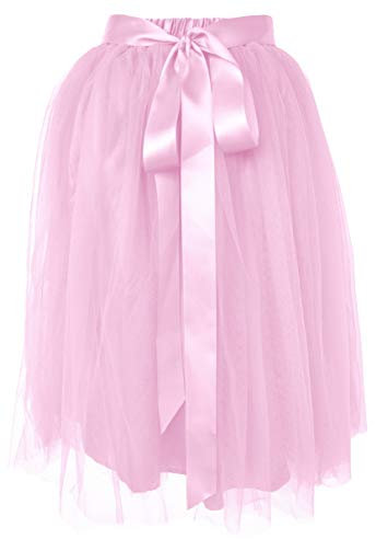 Dancina Damen Tutu A-Linie Knie Länge Tüllrock Hellrosa Gr. 36-40