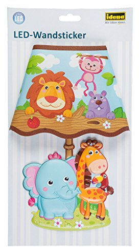 Idena 31253 - LED Wandsticker Lampe Wildtiere, mit Lichtsensor, ca. 31 x 18 cm, ideal als Nachtlicht im Kinderzimmer