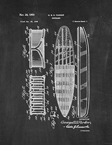 Surfboard M11940 Kreidetafel mit Patentdruck, 21,6 x 27,9 cm