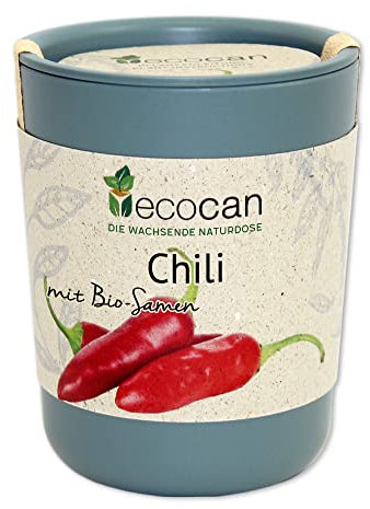 Feel Green Ecocan, Chili, Bio Zertifiziert, Nachhaltige Geschenkidee (100% Eco Friendly), Grow Your Own/Anzuchtset, Die Wachsende Ökodose, Made in Austria