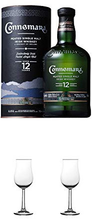 Connemara 12 Jahre Peated Single Malt Whiskey 0,7 Liter + Nosing Gläser Kelchglas Bugatti mit Eichstrich 2cl und 4cl 1 Stück + Nosing Gläser Kelchglas Bugatti mit Eichstrich 2cl und 4cl 1 Stück