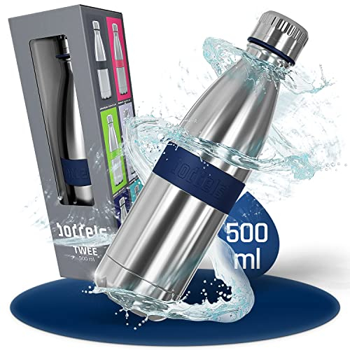 Boddels Edelstahl Trinkflasche 500ml - Isolierflasche Mit Rutschfestem Griff für Outdoor, Doppelwandig, Kohlensäure Geeignet, für Kinder