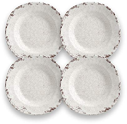 Cartaffini SRL - Plato hondo Craquele de melamina, diámetro 23,2 cm, altura 3,8 cm, juego de 4 platos – Color: blanco marfil