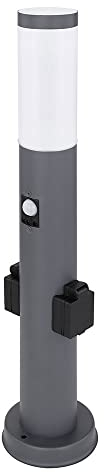 etc-shop Wegleuchte Außen mit Bewegungsmelder 2x Steckdose Sockelleuchte Gartenleuchte dimmbar mit Fernbedienung, Edelstahl Anthrazit, RGB LED 8,5W 806lm warmweiß, IP44, H 60cm