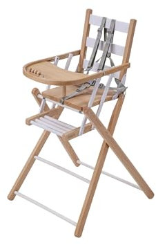 Chaise Haute Bébé Extra-Pliante sans Tablette Amovible Sarah, Bicolore Blanc et Naturel
