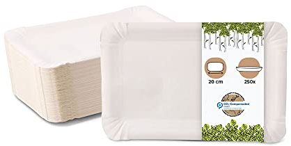 BIOZOYG Plato de cartón 13 x 20 cm I 250 platos blancos para pasteles, tartas, pizza, waffles, etc. I sin recubrimiento - reciclable - ecológico I platos rectangulares 250 unidades