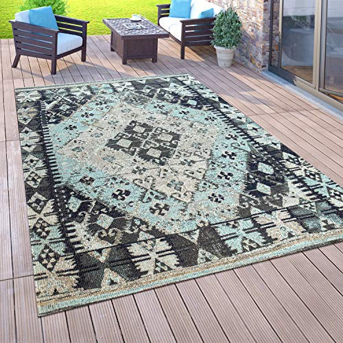 Paco Home In- & Outdoor Teppich Balkon Terrasse Küchenteppich Gartenteppich Modern, Grösse:60x100 cm, Farbe:Blau 2