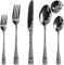 Fivent Floral Damask Rose Black Cutlery Set - 20 pcs - Includes 8 x Spoons, 8 x Forks, 4 x Knife - Stainless Steel, Dishwasher Safe, Mirror Polished Tableware - Durable Flatware - Home Kitchen