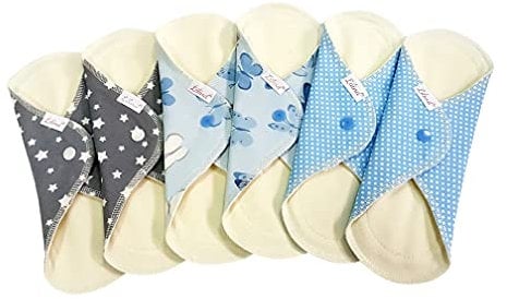 Lilind® Einlagen, 24 cm, 6 Stück Slipeinlagen für jeden Tag, aus Bio-Stoff mit Polster, wiederverwendbare Menstruationseinlagen, aus 100 % Baumwolle, verschiedene Blautöne