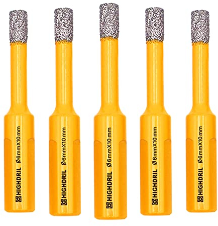 HIGHDRIL Diamantbohrer,Fliesenbohrer,5 Stück Durchmesser 6mm mit Dreiecksschaft Vakuumgelötete Lochsäge für Beton Granit Marmor Glas Feinsteinzeug Mauerwerk Ziegel,Dreiecksschaft