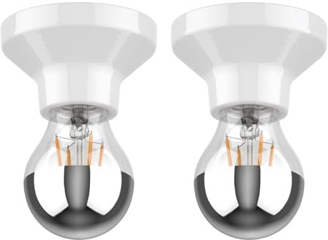 ledscom.de 2 Stück Deckenleuchte Elektra Porzellan weiß + E27 LED, A60, weiß, 6,309W, 646lm, Kopfspiegel (silber)