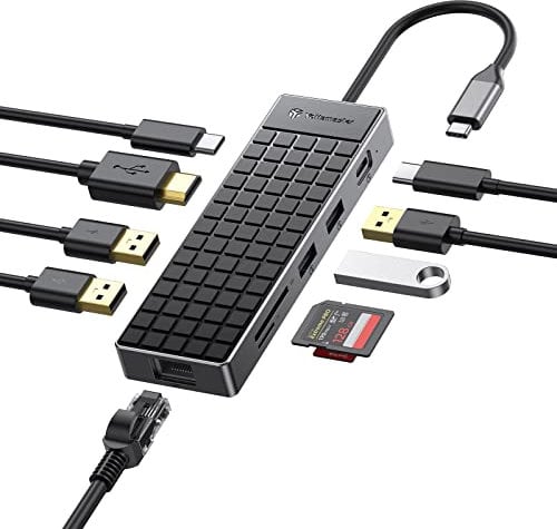 Yottamaster USB C Hub Hdmi Adapter, 10 in 1 USB C Hub Multiport Adapter with 4K HDMI, USB A 3.0, USB C 3.0, SD/TF Card Reader, 100W PD, RJ45, Compatible with Type C Laptop Devices