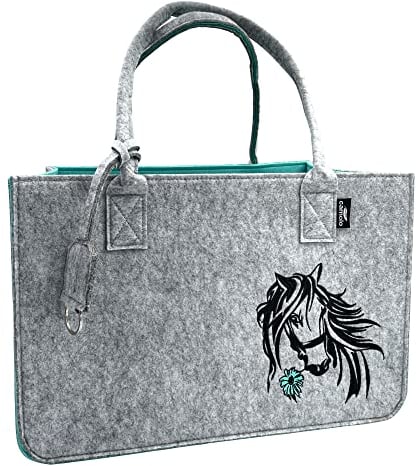 camolo Filztasche Horse Große Einkaufstasche 40x27x27cm Aufbewahrungstasche Kaminholztasche Filz Tasche Shopping-Bag Mit Tragegriff (HORSE Türkis)
