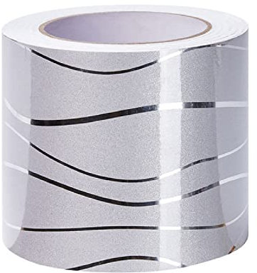 Dostear Friso Para Pared Cenefas Adhesivas BañO Cocina de Papel Para Paredes 3d Infantiles Decorativas Adhesivas Pintado Cocina Vinilo Autoadhesivo Impermeable Ola De Plata 12cm X 500cm