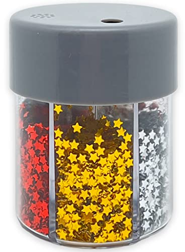 Stern-Konfetti Sternen-Streu zum Basteln und Verzieren von Karten, bunte Glitter-Sterne für Dekoration, 80 g (Rot-Gold-Silber)