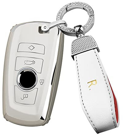 ontto Autoschlüssel Hülle Cover Schlüsselanhänger Passt für BMW 2er 4er 5er 6er 8er GT 320i 440i F10 F11 F15 M3 M4 M5 M8 X3M X5M X1 X4 X5 X6 Z4 I4 TPU Schlüsselbox Schlüsselhülle Schlüssel Etui-R Weiß