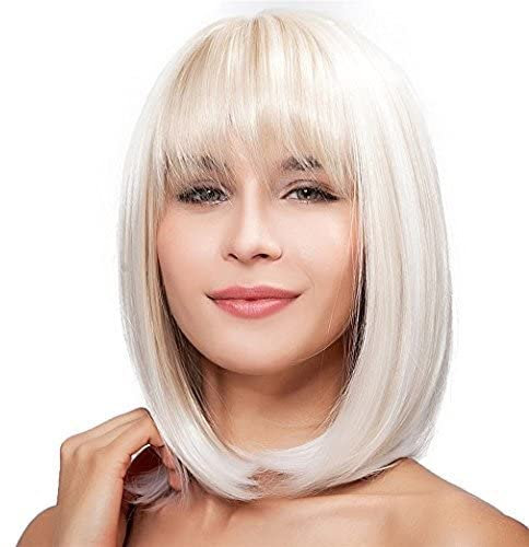 FALAMKA hellblond Perücke Lang Mit Pony Damen Perücke