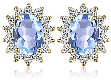 JewelryPalace Prinzessin Diana Kate Middleton 1.2ct Echt Blautopas Ohrstecker Silber 925 Damen, Schmuck Set, Ohrringe Silber Edelstein Mädchen, Ohrstecker Silber mit Stein Frauen Geschenk Vergoldet