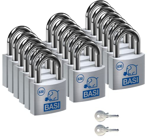 BASI | Vorhangschloss 18er Set | 60 mm | gleichschließend | massives Aluminium-Gehäuse | gehärteter Stahlbügel | sicheres Vorhängeschloss gleichsperrend | Bügelstärke 10 mm | 18 Stück